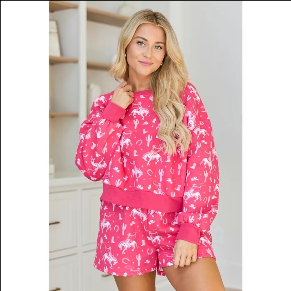 Pink Western Icon Sweatshirt and Shorts Set